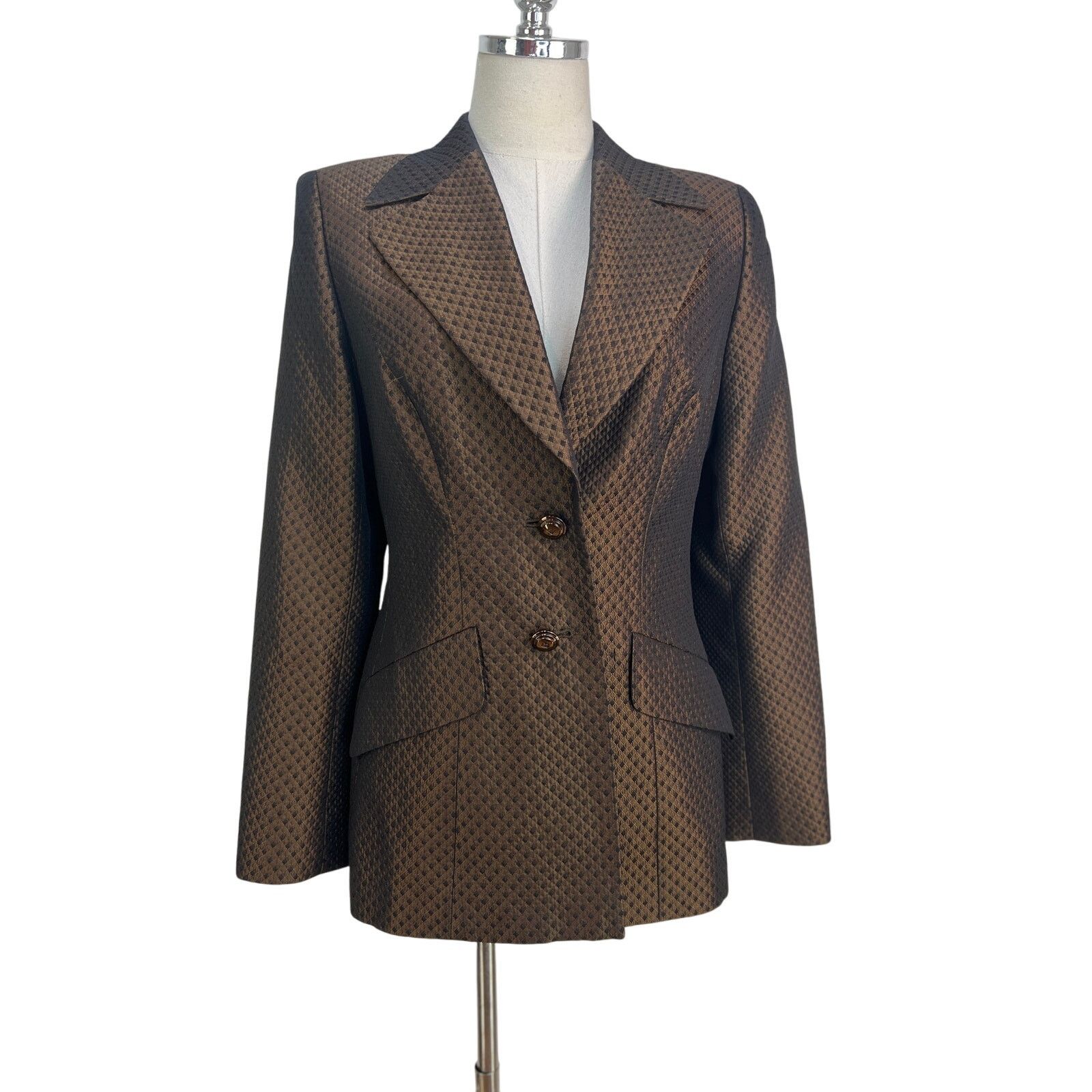 Escada Escada Silk & Wool Blazer Brown Diamond Quilt Size S / US 4 / IT 40 - 1 Thumbnail