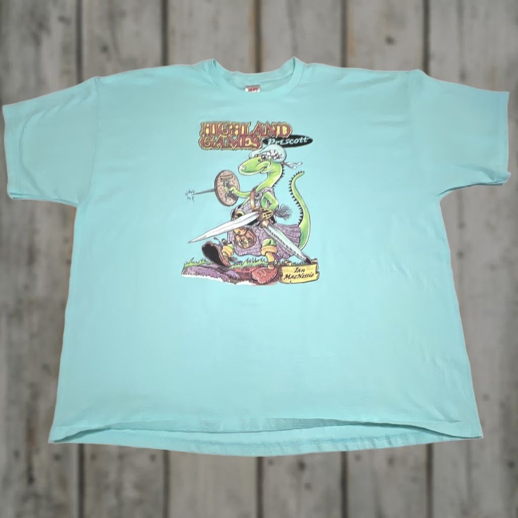 Vintage VINTAGE AriZona Highland Games T Shirt 3XL Aqua Graphic Renaissance Dinosaur Mens Size US XXL / EU 58 / 5 - 1 Thumbnail