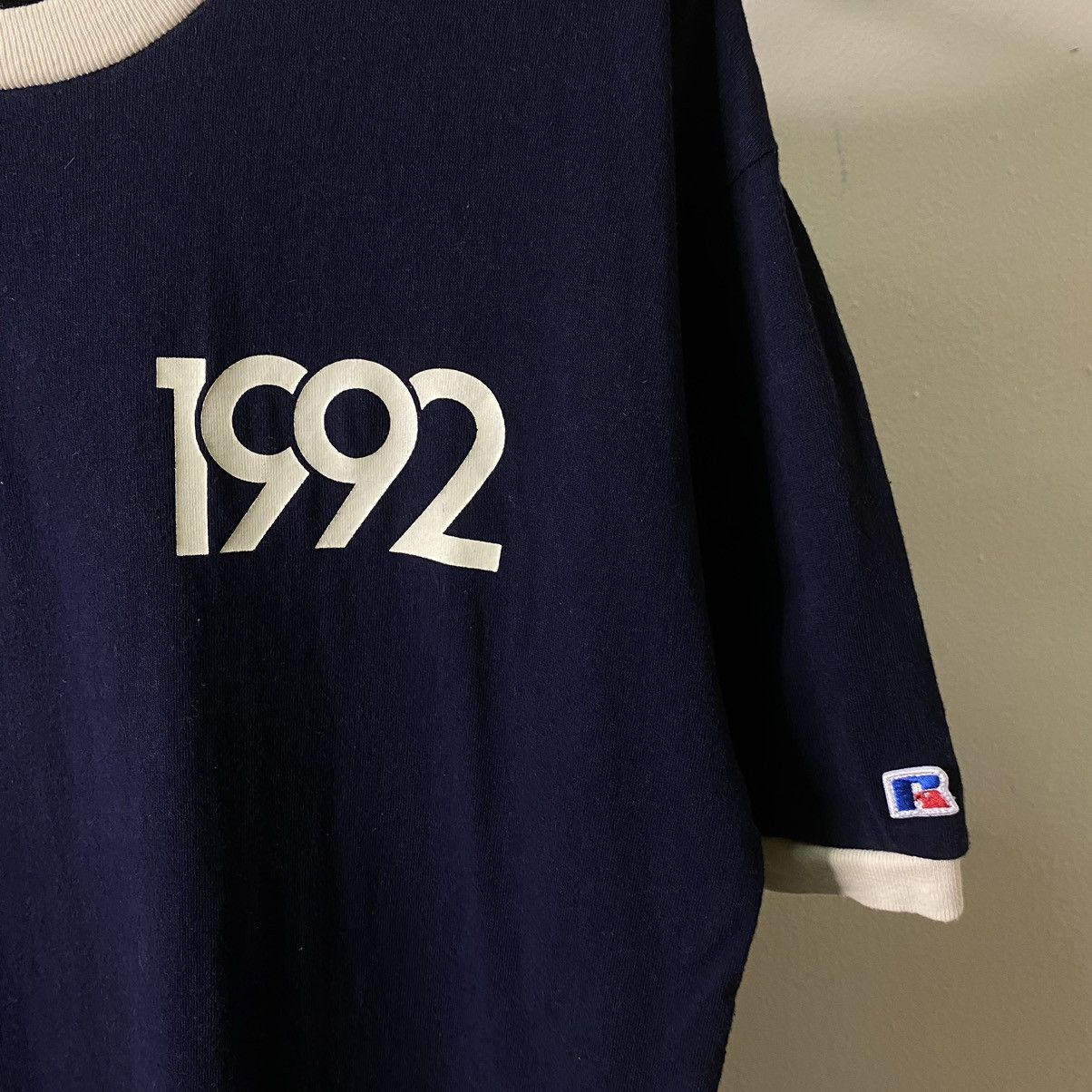 Russell Athletic × Vintage Vintage 1992 Russell Athletic Blank Ringer Tee Size US L / EU 52-54 / 3 - 3 Thumbnail