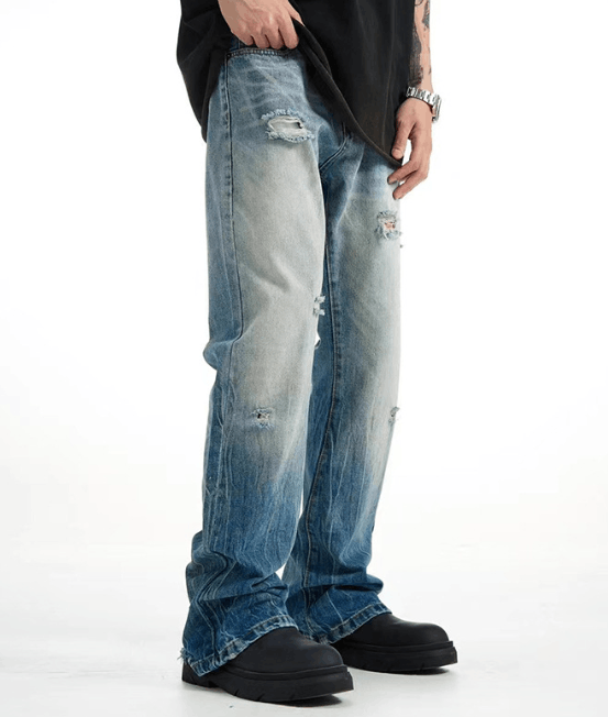 Japanese Brand × Jean Gradient washed men's retro flared ripped jeans Size US 32 / EU 48 - 3 Thumbnail