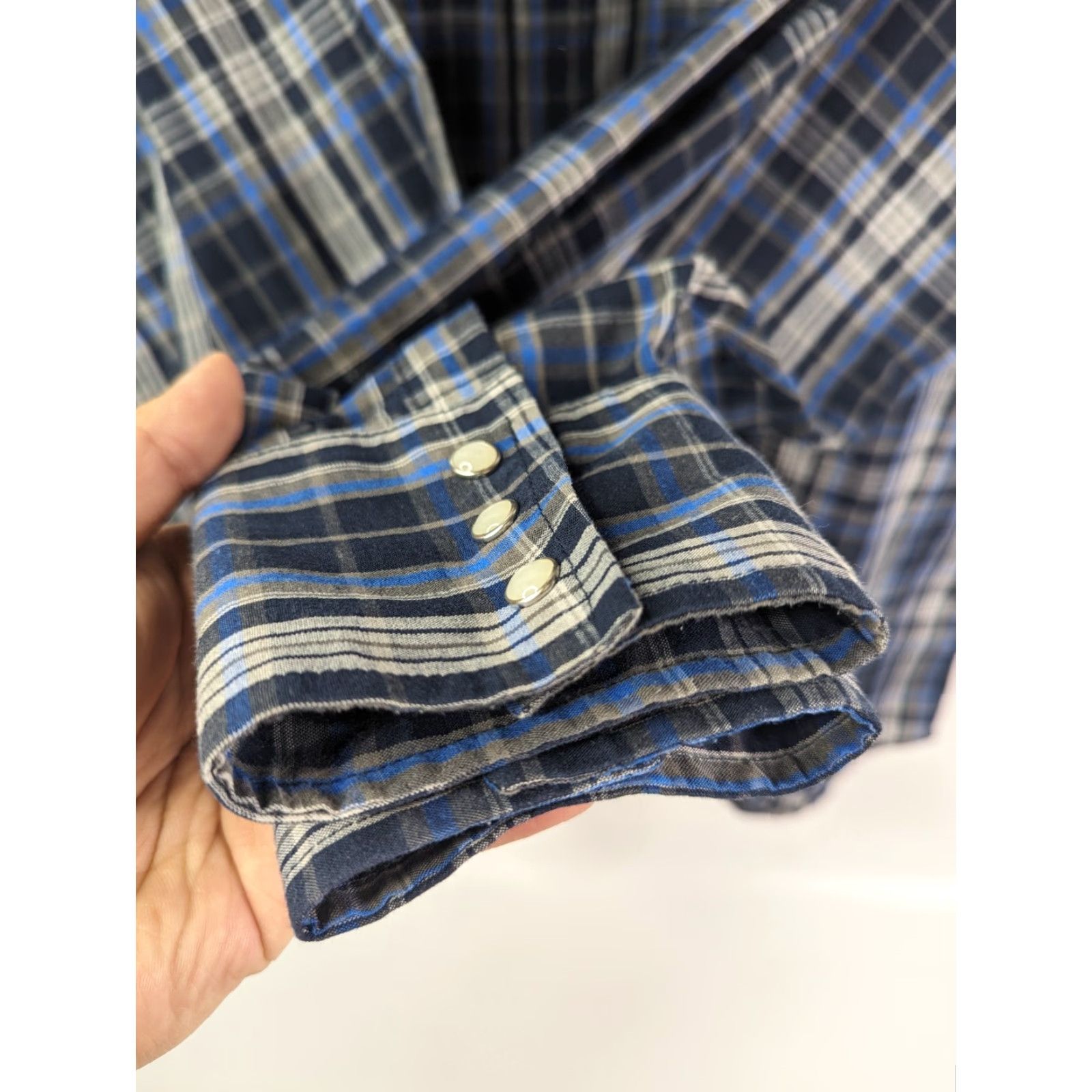 Vintage VINTAGE? (No) Plains Western Wear Shirt Mens 2X Blue Pearl Snap Big Man Plaid Cowboy Rodeo Size US XXL / EU 58 / 5 - 2 Thumbnail