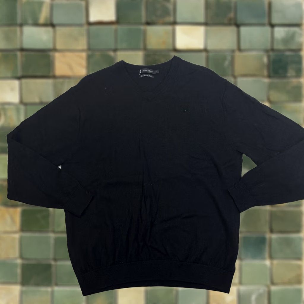 Vintage Bruno Ferraro V Neck Sweater Men’s XL Black Merino Wool Size US XL / EU 56 / 4 - 1 Thumbnail