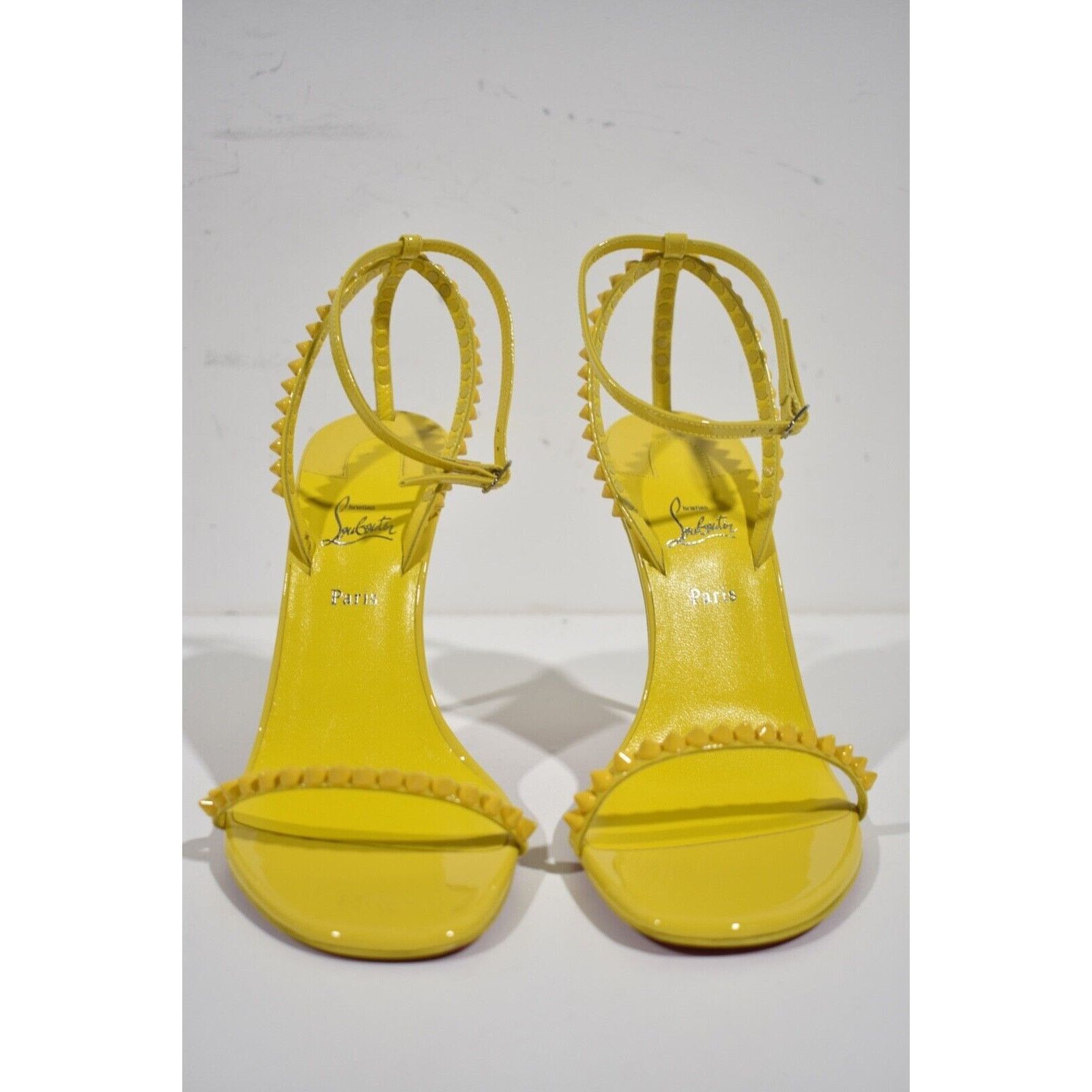 Christian Louboutin So Me 100 Yellow Patent Ankle Strap Sandal Heel Pump 38.5 Size US 8.5 / IT 38.5 - 5 Thumbnail