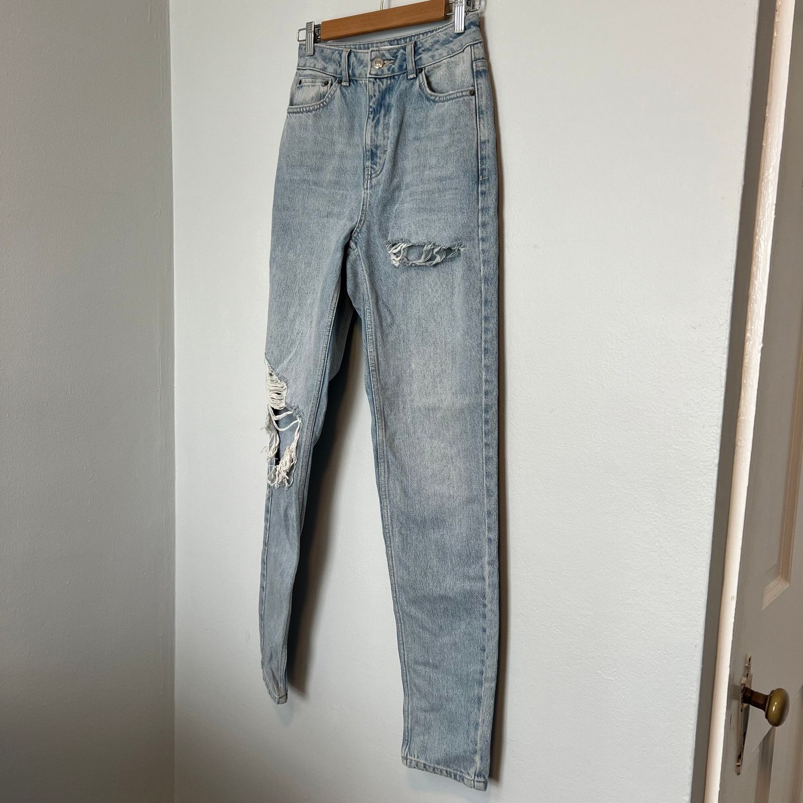 Topshop Topshop Mom Distressed Washed Blue Jeans Womens Size W26xL34 Size 26" / US 2 / IT 38 - 8 Thumbnail