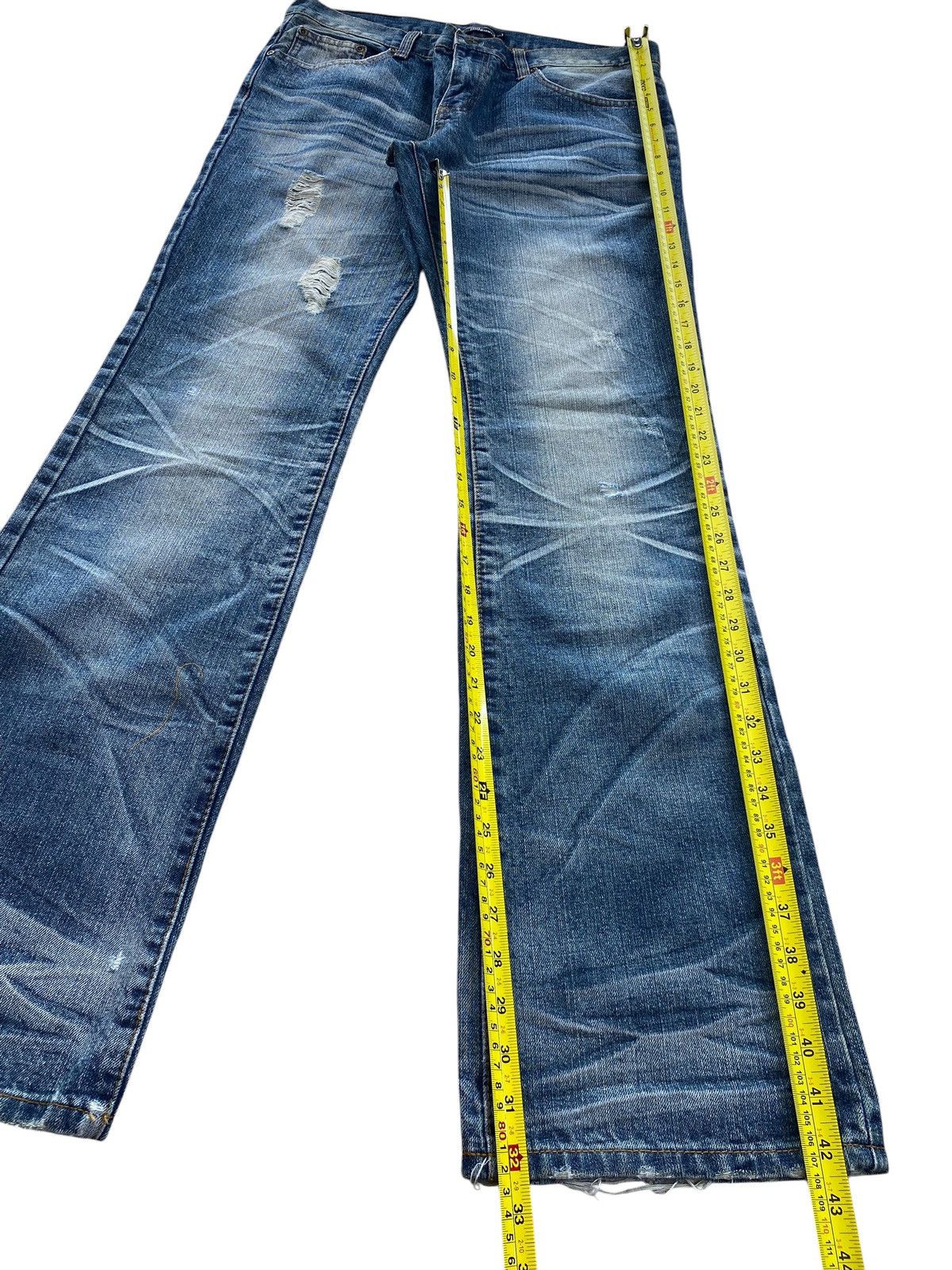 Japanese Brand Indecent Faded Wash Whiskered Style Boot Cut Jeans Size US 32 / EU 48 - 8 Thumbnail