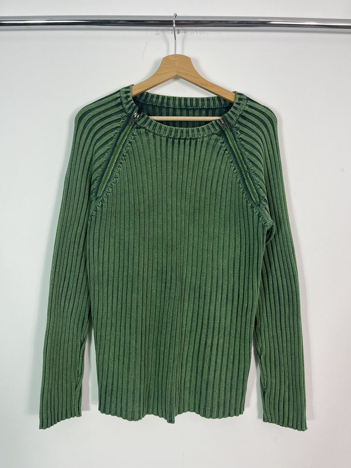 Japanese Brand Crazy Y2K Vintage Green Knit Washed Faded Opium Trans Techno Size US M / EU 48-50 / 2 - 10 Thumbnail