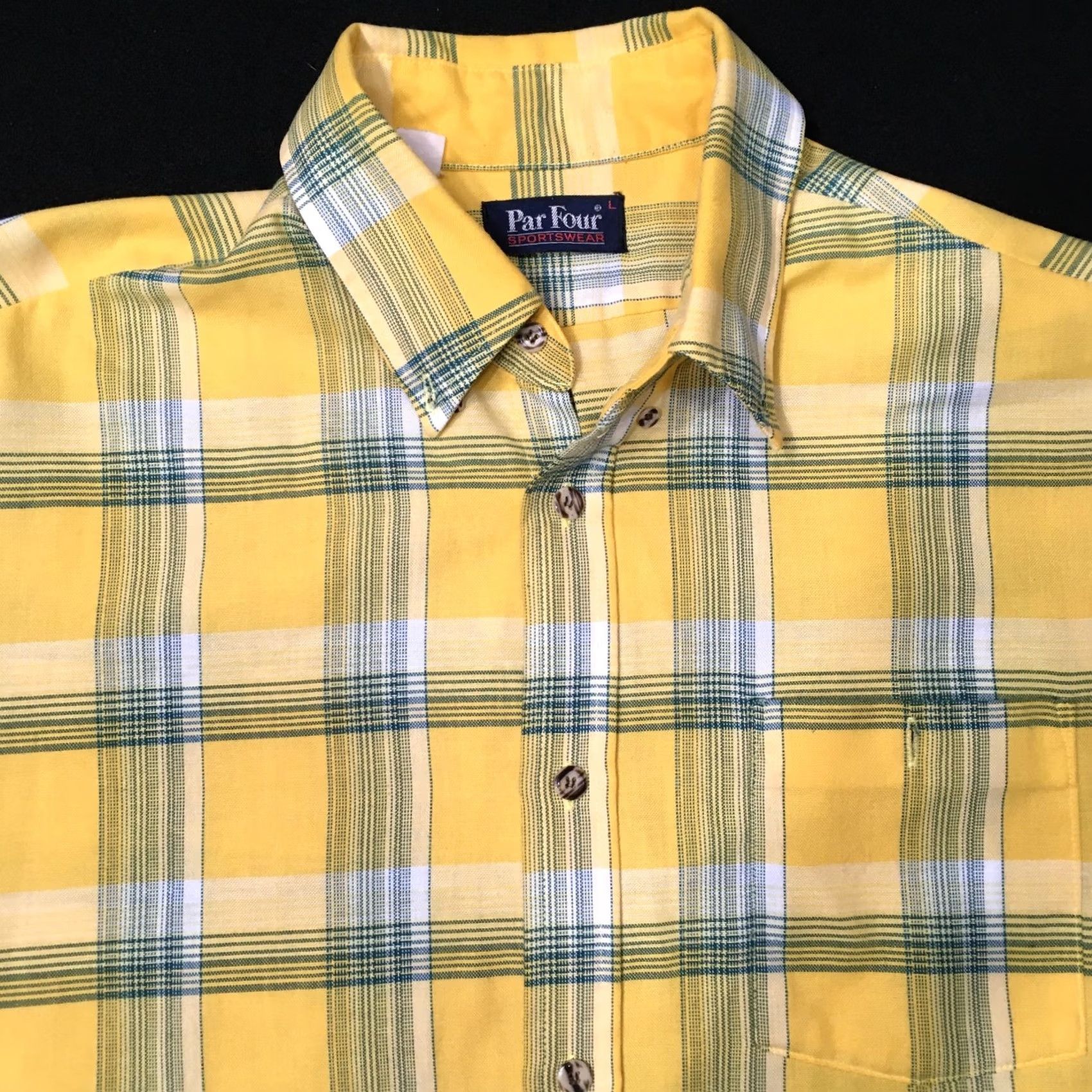 Vintage PAR FOUR Shirt Mens Yellow Plaid Short Sleeve Button Down Golf Casual Size US L / EU 52-54 / 3 - 2 Thumbnail