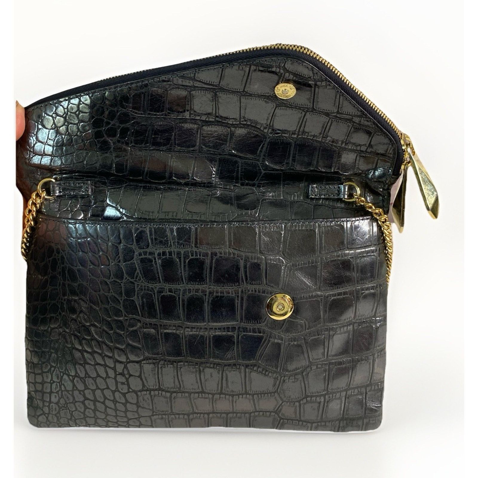 Henri Bendel Henri Bendel BLK Croc Embossed Leather Envelope Bag Shoulder Size ONE SIZE - 3 Thumbnail