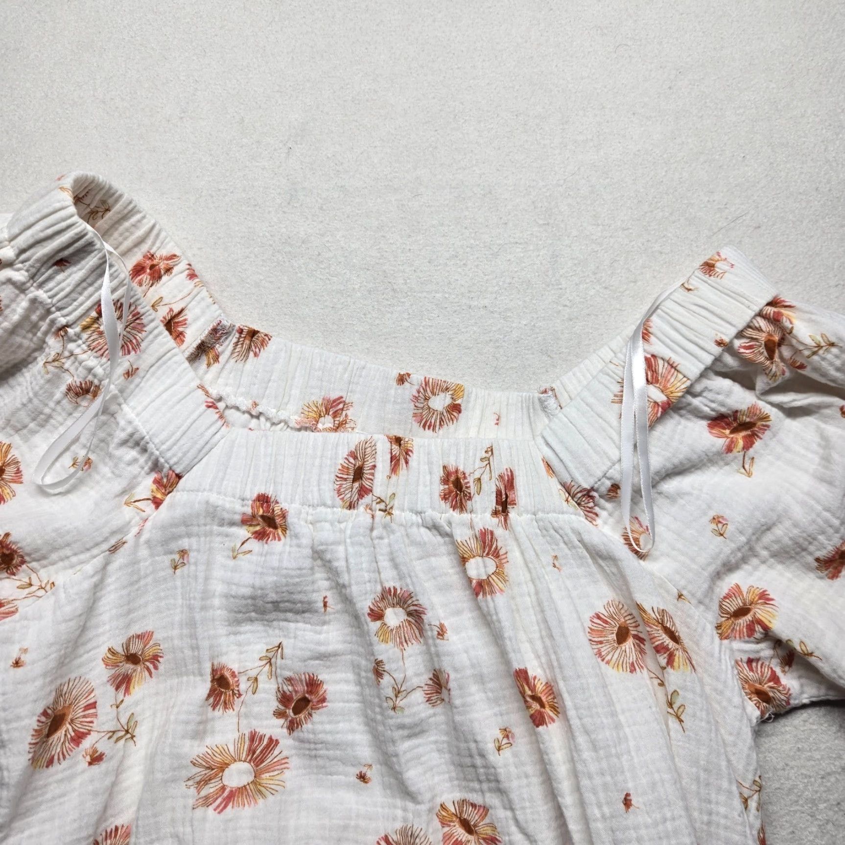 Vintage Wonderfly Shirt White Floral Shift Dress Short Sleeve Flutter Sleeve Petite Womens PL Size L / US 10 / IT 46 - 2 Thumbnail