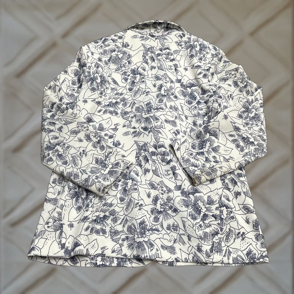 GRAFF Graff Vintage Floral Single-Breasted Blazer Jacket Womens 10 White Black, Short, Long Sleeve, Polyester, Regular, 90s Theme, Forever Classic Womens Size L / US 10 / IT 46 - 1 Thumbnail