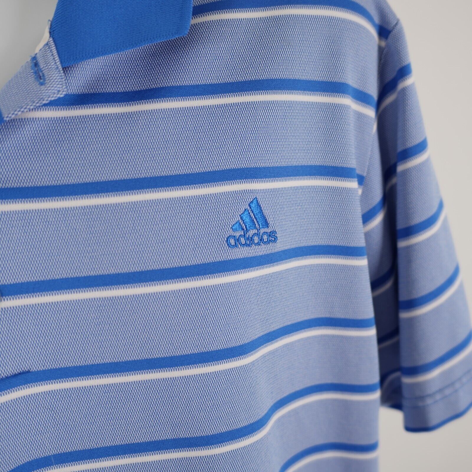 Adidas Adidas Blue Striped XL Collared Short Sleeve Polo Shirt Poly Size US XL / EU 56 / 4 - 2 Thumbnail