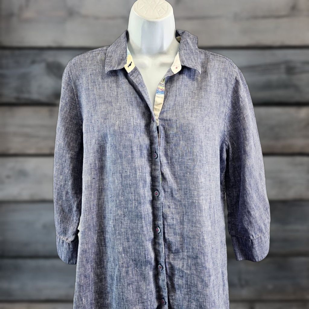 Vintage Chico's Womens No Iron Button Front Shirt Sz Medium Blue 3/4 Sleeve Linen Button-Up Shirt Womens Medium Blue 3/4 Sleeve Chico's Size M / US 6-8 / IT 42-44 - 1 Thumbnail