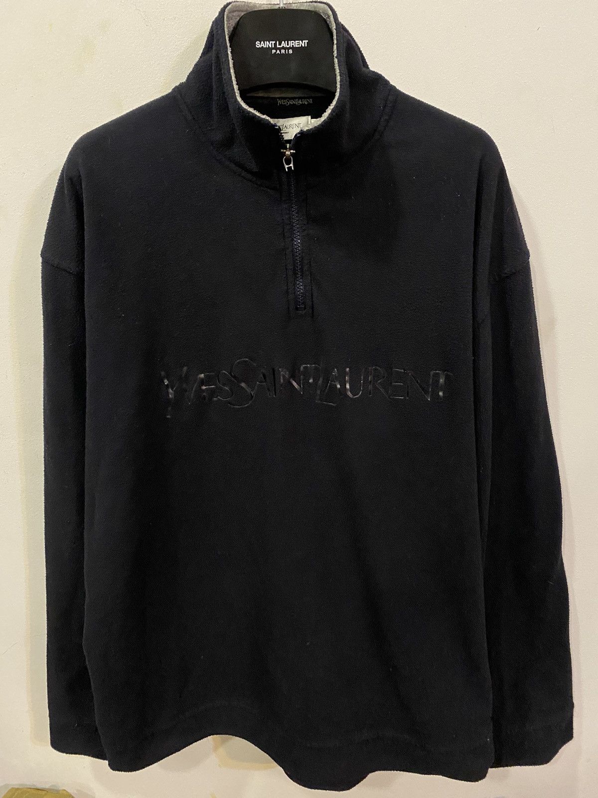 Yves Saint Laurent Fleece YSL Sweatshirt 1/4 Zip Big Logo YSL Sweater Polar Size US XL / EU 56 / 4 - 2 Thumbnail