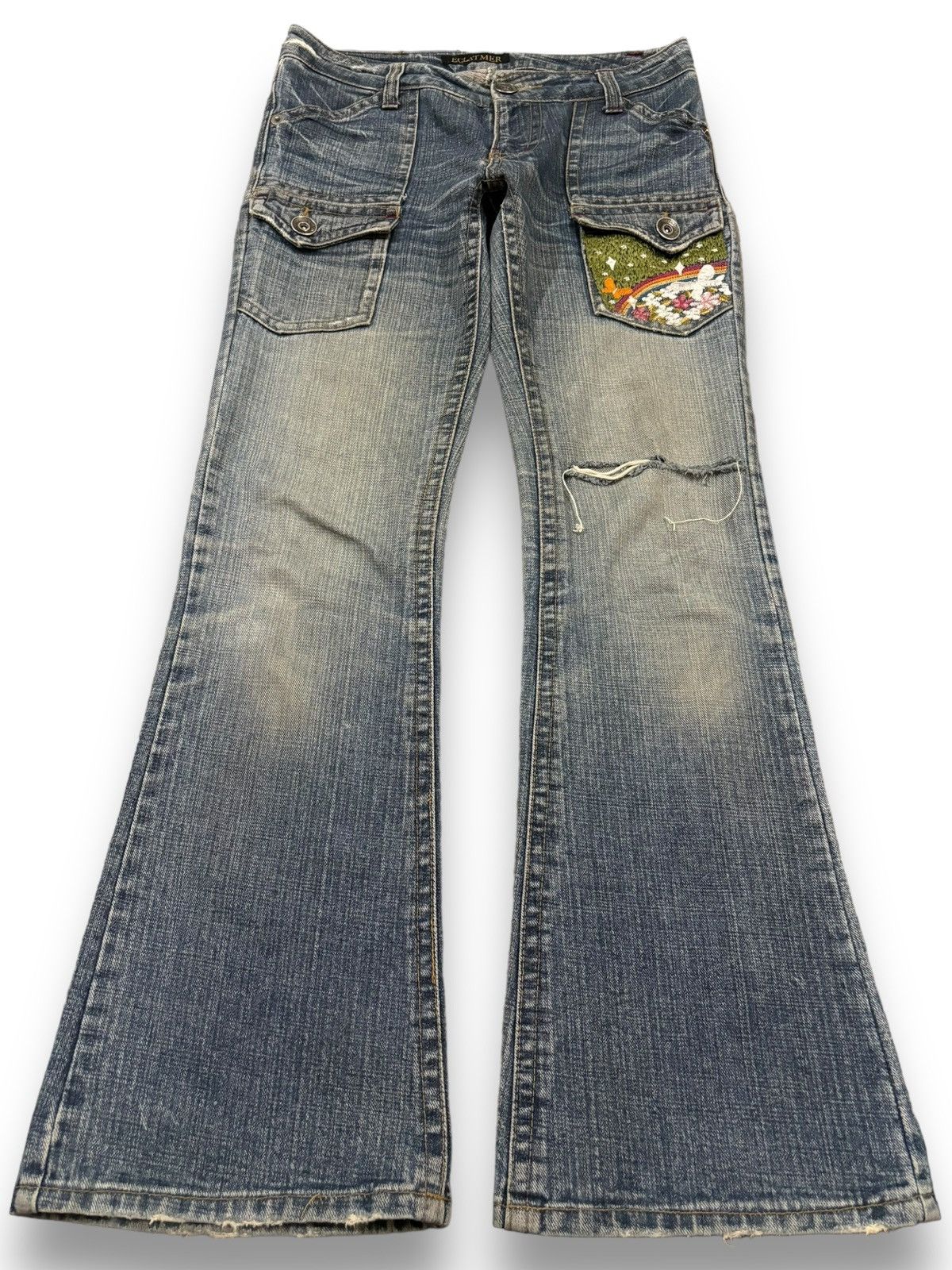Vintage Japanese Brand Floral Mud Wash Flare Bush Jeans