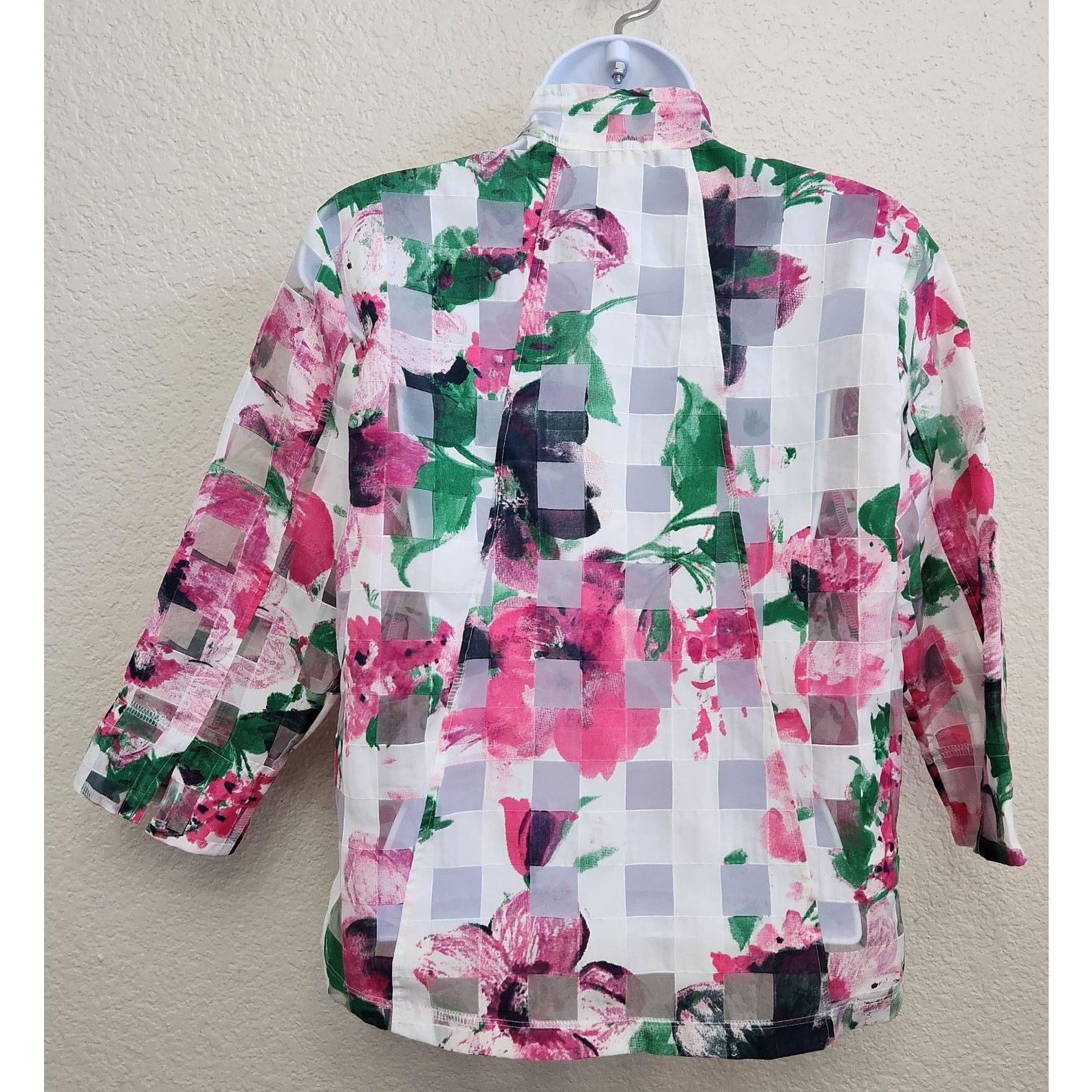 Other VTG Erin London Pink Green Floral Sheer Full Zip Blazer PS Size S / US 4 / IT 40 - 5 Thumbnail