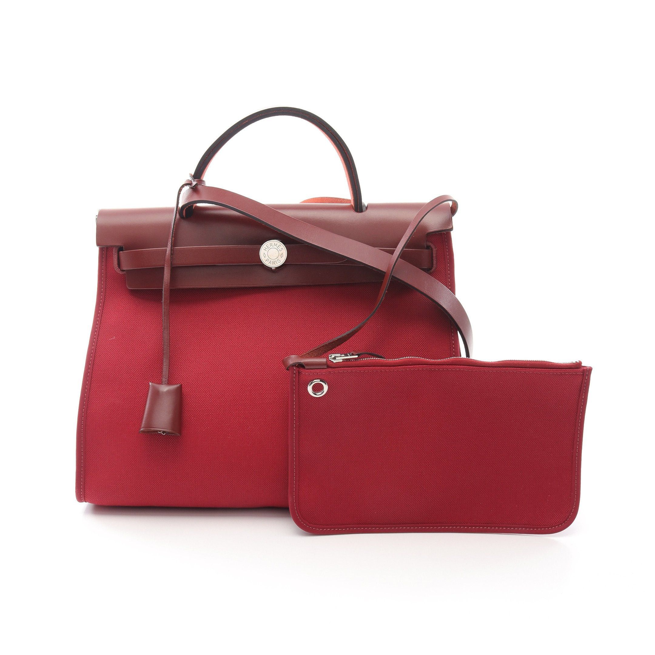 Hermes Hermes Herbag Zip Pm Rouge Ash Casac Handbag Vache Hunter Toile Military Bordeaux Silver Hardware A Stamp Size ONE SIZE - 1 Thumbnail