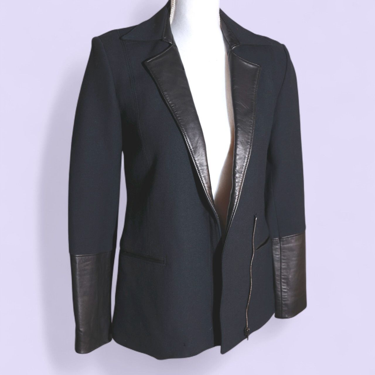 Helmut Lang HELMUT LANG Black Blazer with Lamb Leather Trim - Size 0 Size XS / US 0-2 / IT 36-38 - 3 Thumbnail