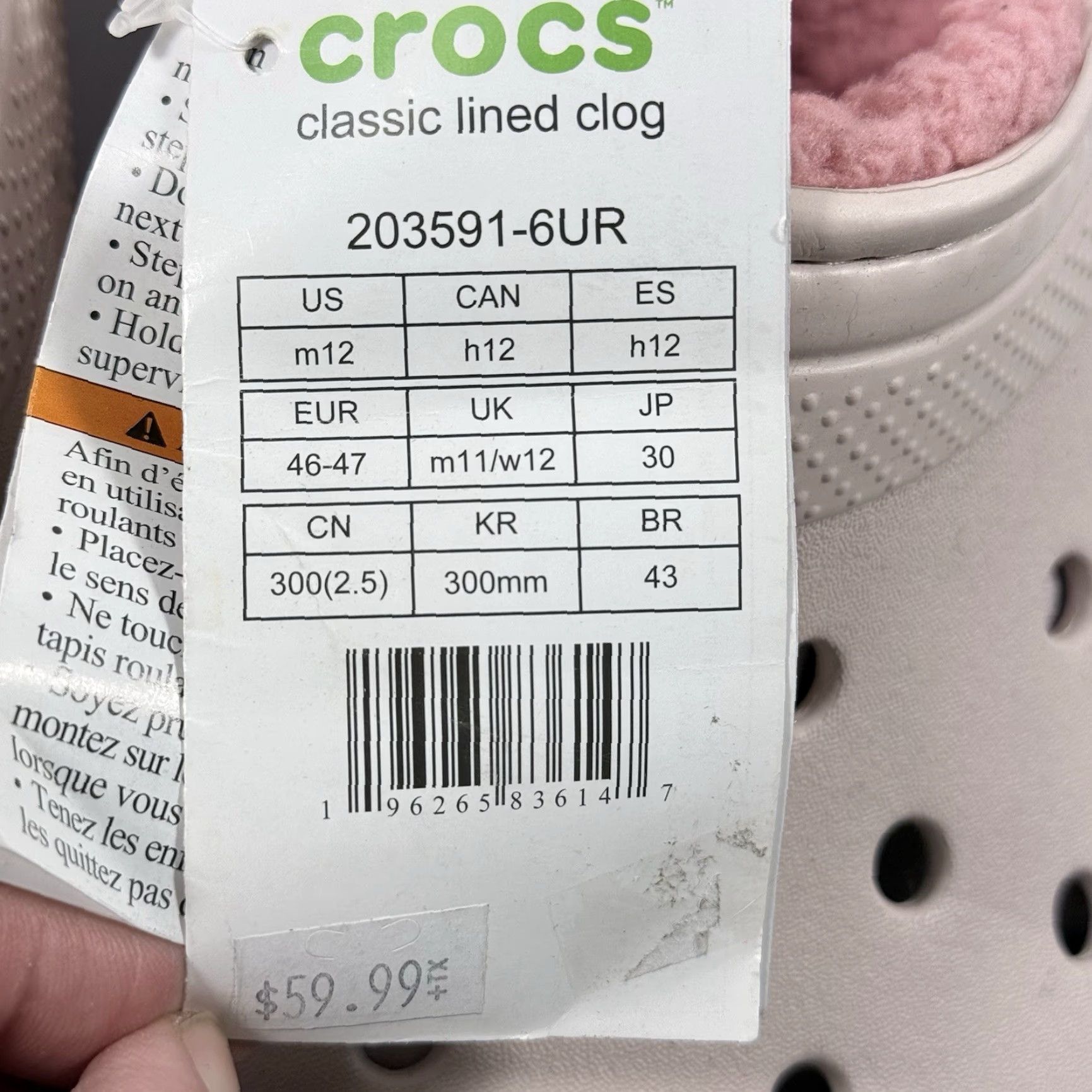 Crocs Crocs Classic Fuzzy Lined Clogs Men Quartz Rubber Slip-On Casual Size 12 Pink Size US 12 / EU 45 - 8 Thumbnail