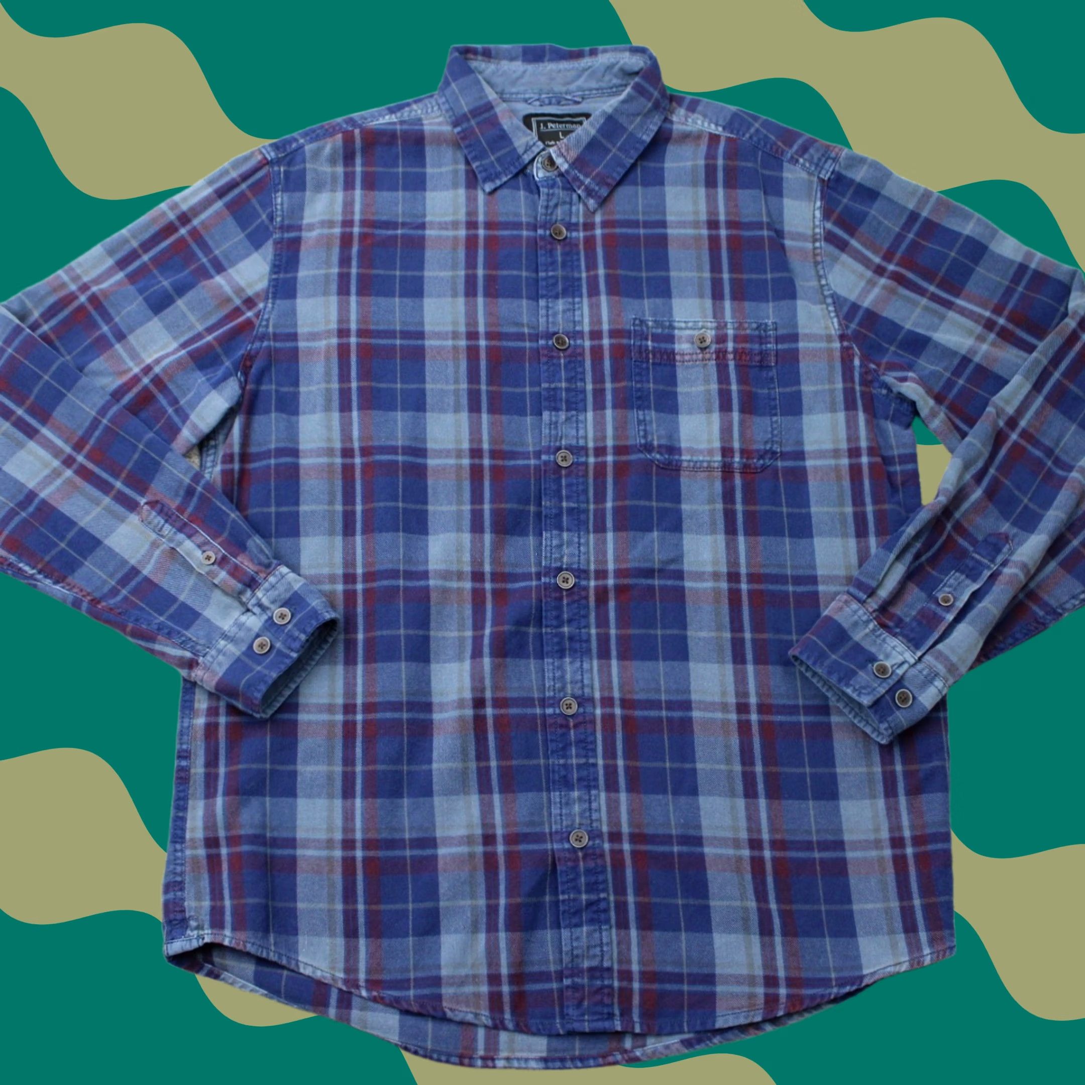 Vintage J. Peterman Shirt Mens Large Blue/Red Plaid Flannel 100% Cotton Long Sleeve Button-Up Casual Fall/Winter/Spring Mens Size US L / EU 52-54 / 3 - 1 Thumbnail