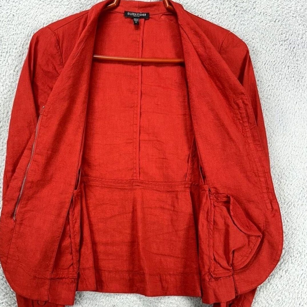 Eileen Fisher VINTAGE Eileen Fisher Blazer Shirt Womens 2P Petite Red Linen Blend Zip Up Blazer Jacket Short Sleeve Casual Business Travel Womens Size XXS / US 00 / IT 34 - 2 Thumbnail