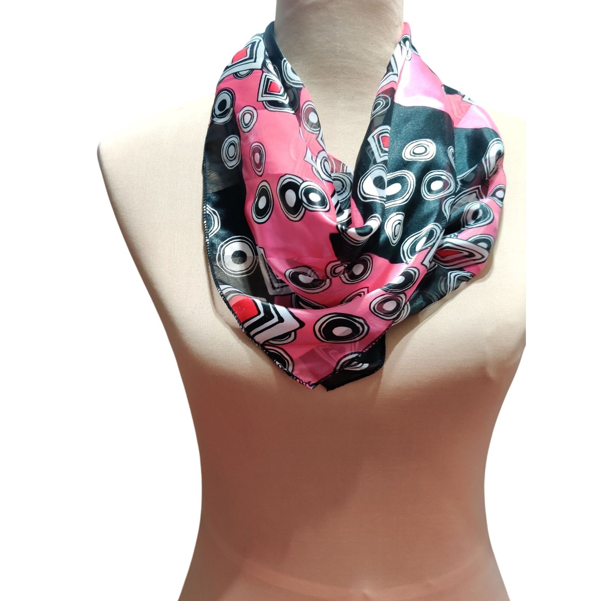 Other Womens Scarf Pink Black Geometric Print Lightweight Sheer Sq Size ONE SIZE - 9 Thumbnail