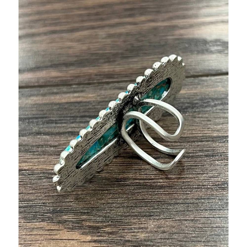 Other Turquoise Gemstone Adjustable Ring with Brass Dual Band, Boh Size ONE SIZE - 2 Thumbnail