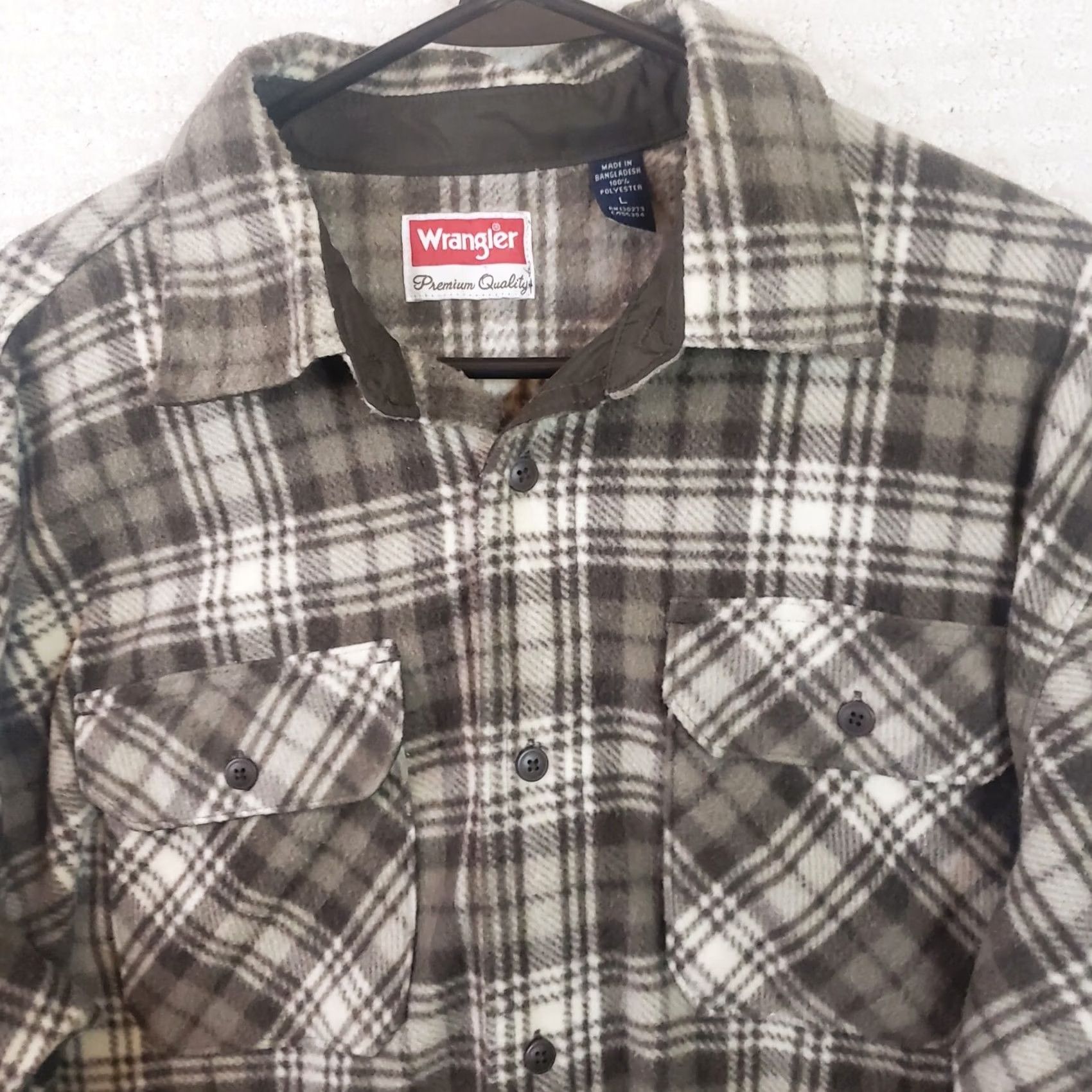 Wrangler Wrangler Shirt Mens Large Brown Plaid Fleece Flannel Button Up Shacket Size US L / EU 52-54 / 3 - 3 Thumbnail
