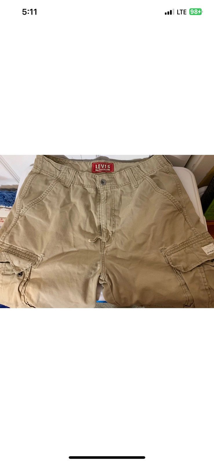 Levi's Levis Shorts Mens 34 Cream Beige Slash & Flap Pockets Cargo Size US 34 / EU 50 - 3 Thumbnail