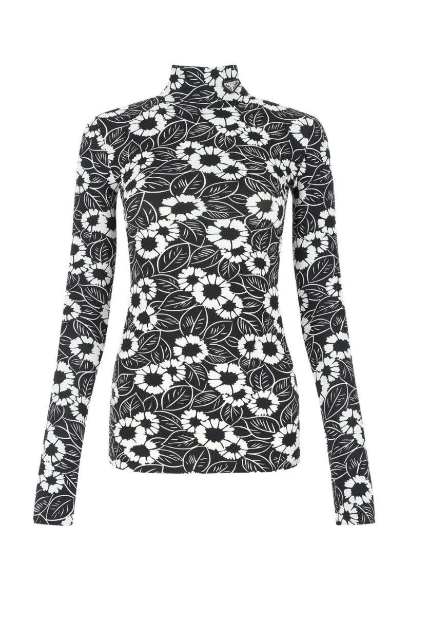 Prada womens long sleeve black and white floral