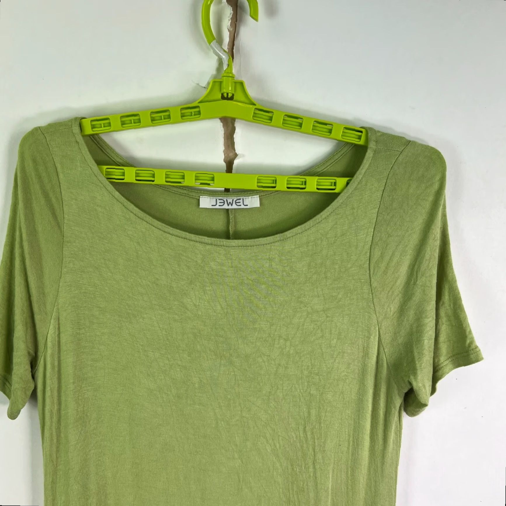 Vintage Jewel T-Shirt Dress Womens L Green Hi-Low Ruffle Boat Neck Knit Cotton Blend Casual Party/Cocktail/Workwear Size L / US 10 / IT 46 - 2 Thumbnail