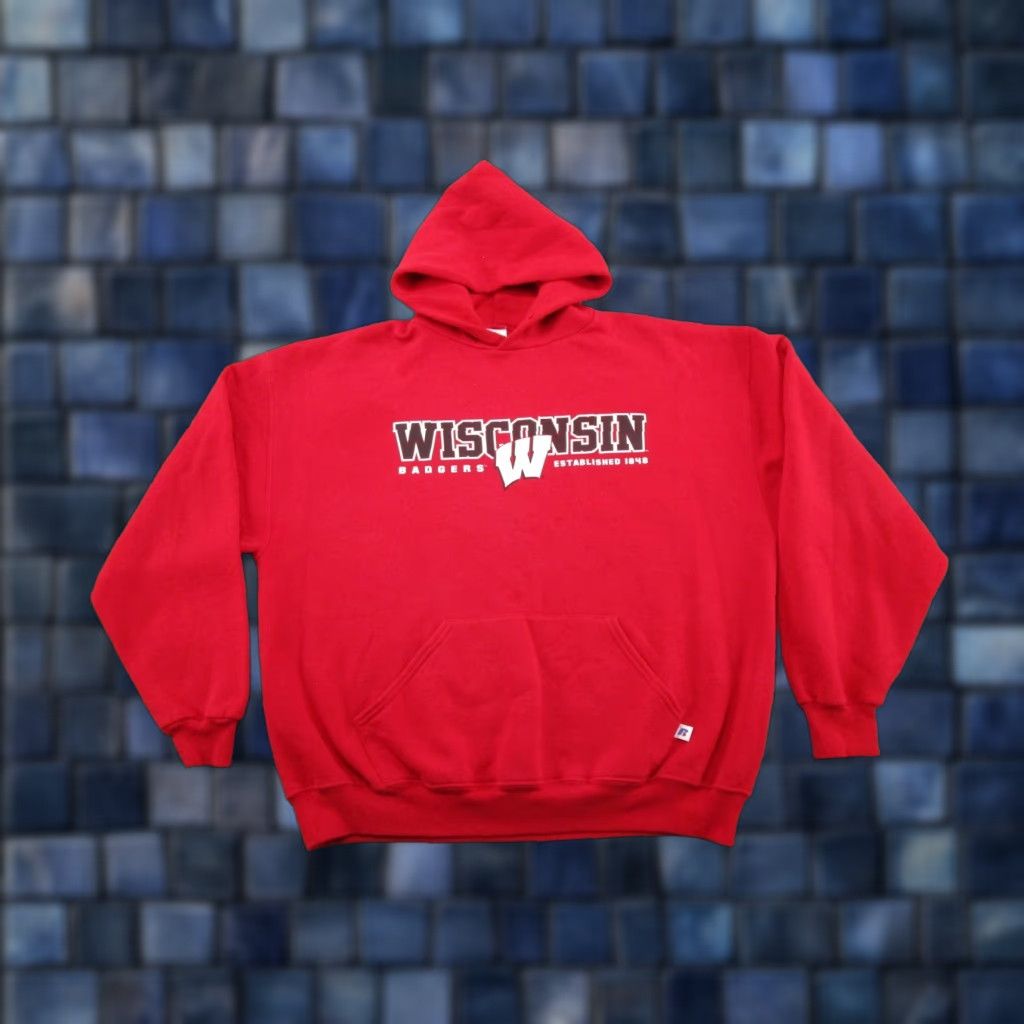 Russell Athletic VINTAGE Russell Athletic Hoodie Mens XL Red Wisconsin Badgers NCAA Crew Neck Pullover All Seasons Sports Size US XL / EU 56 / 4 - 1 Thumbnail