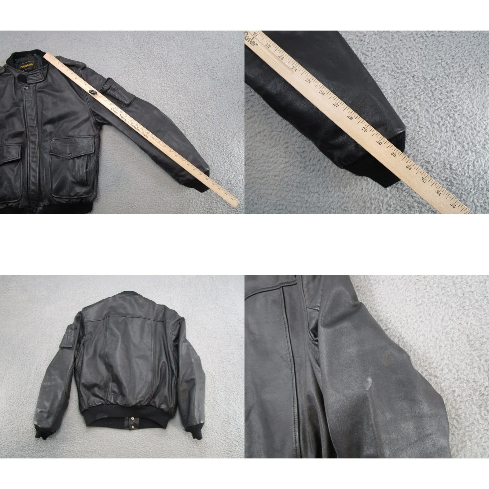 Yamaha VTG Yamaha Leather Jacket Mens Black Moto Bomber Quilted Lined Elbow Patch Size 46 Size US S / EU 44-46 / 1 - 8 Thumbnail