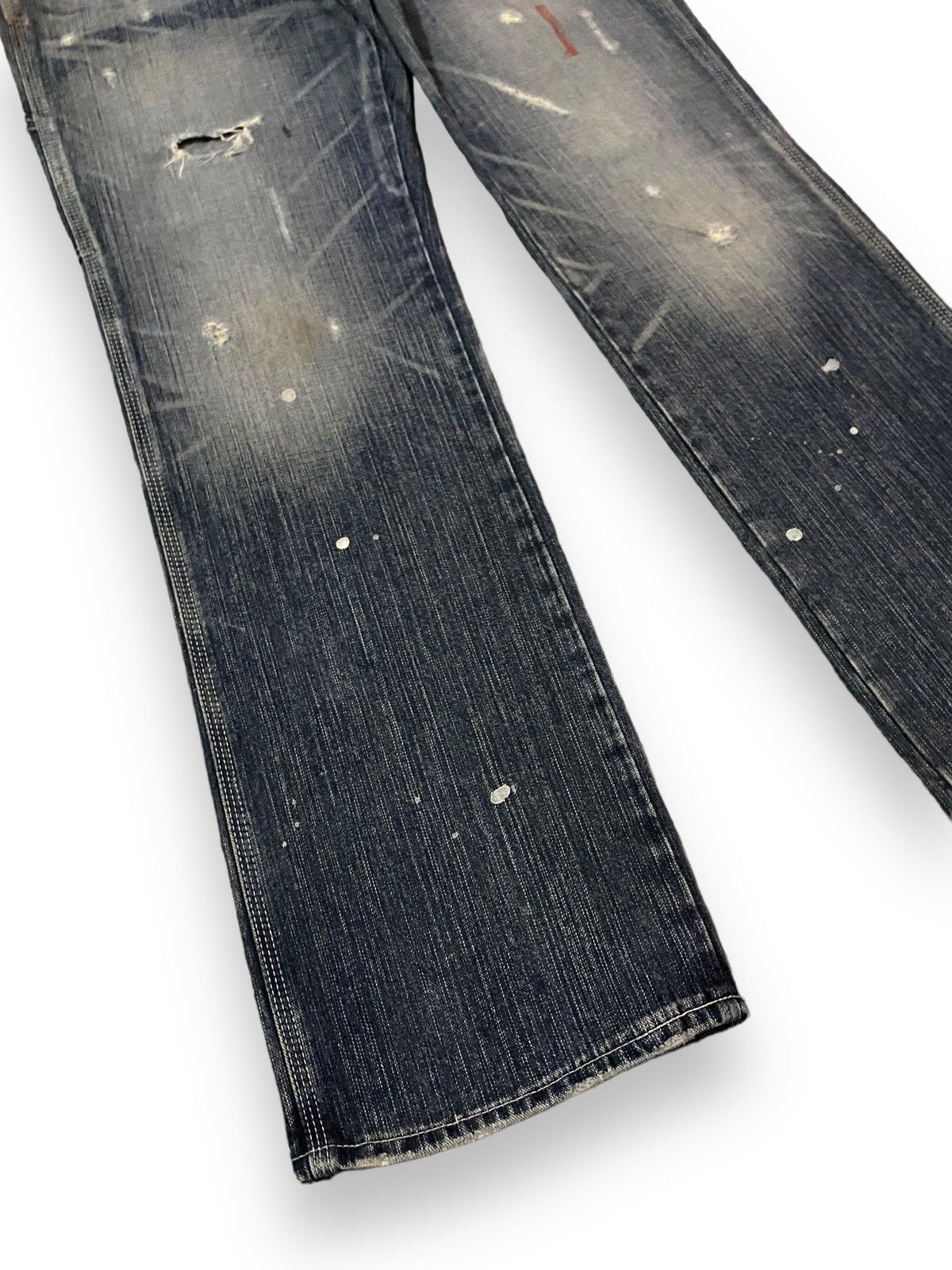Edwin × Japanese Brand FLARE 🔥 Edwin 503 Blue Trip Distressed Splash Paint Denim Size US 33 - 3 Thumbnail
