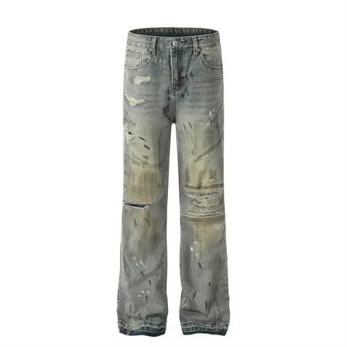 VIBE Punk ink-splashed distressed heavy-duty ripped dirty jeans Size US 32 / EU 48 - 1 Preview