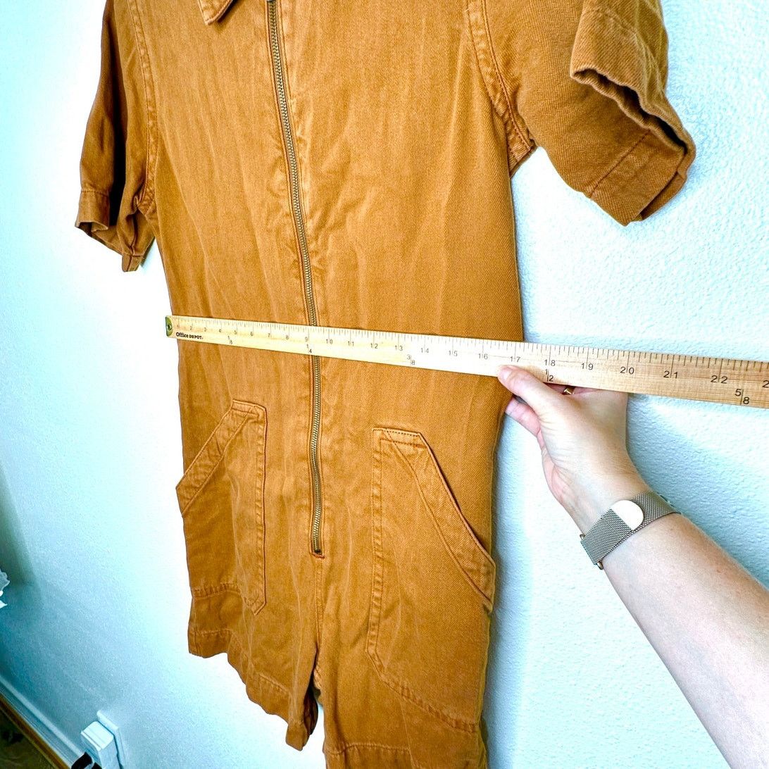 Everlane Everlane The Denim Short Coverall Cotton Brown Rust Romper 6 Size 28" / US 6 / IT 42 - 10 Thumbnail