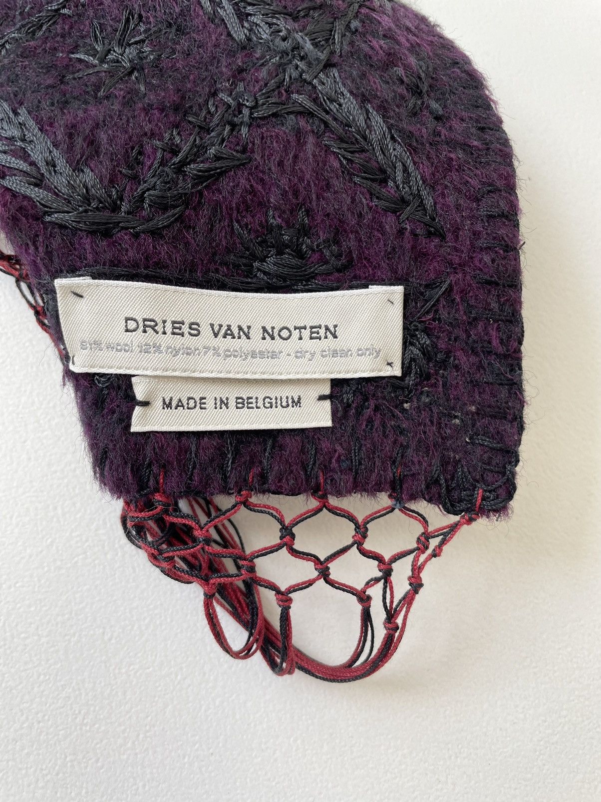 Dries Van Noten Black / Purple ‘Embroidered Wool Scarf’ Size ONE SIZE - 7 Thumbnail