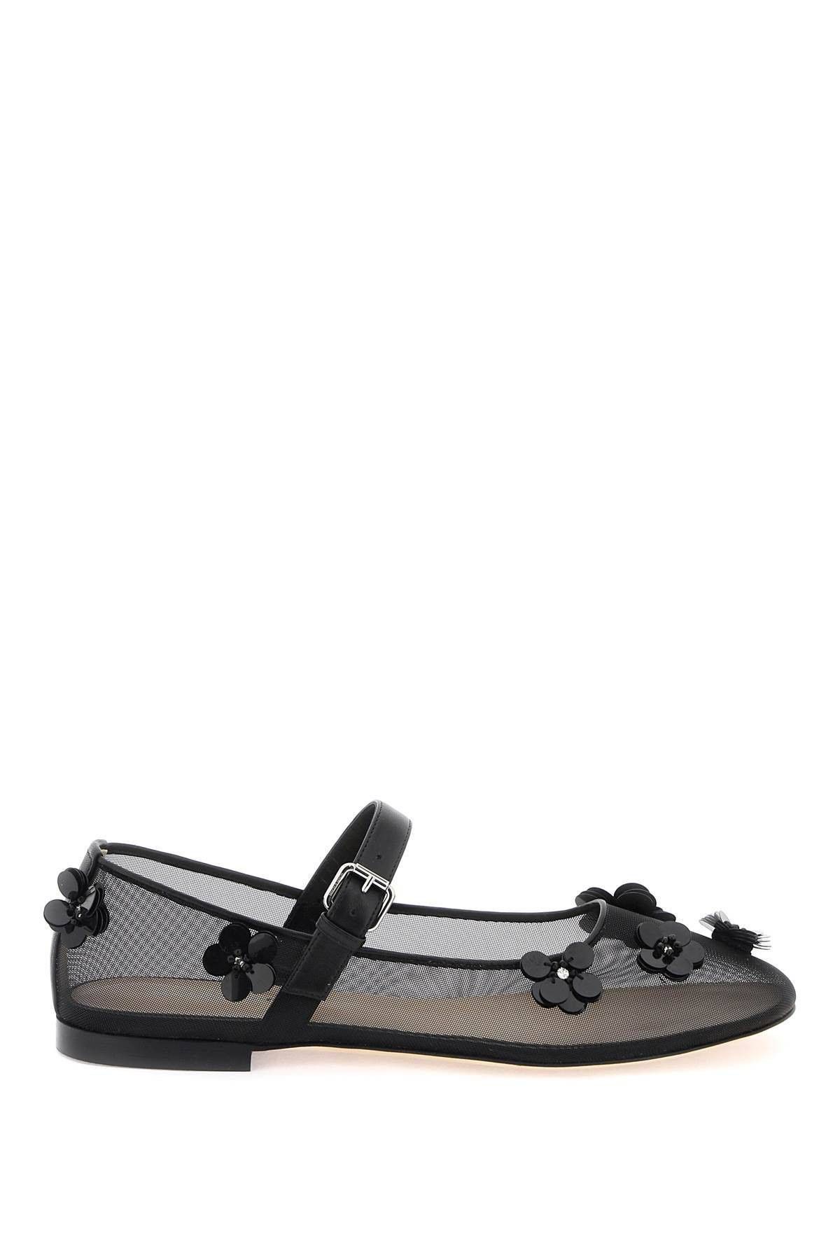 image of Mach&mach Sequin Flower Mesh Ballet Flats Size Eu 37 For Women in Nero