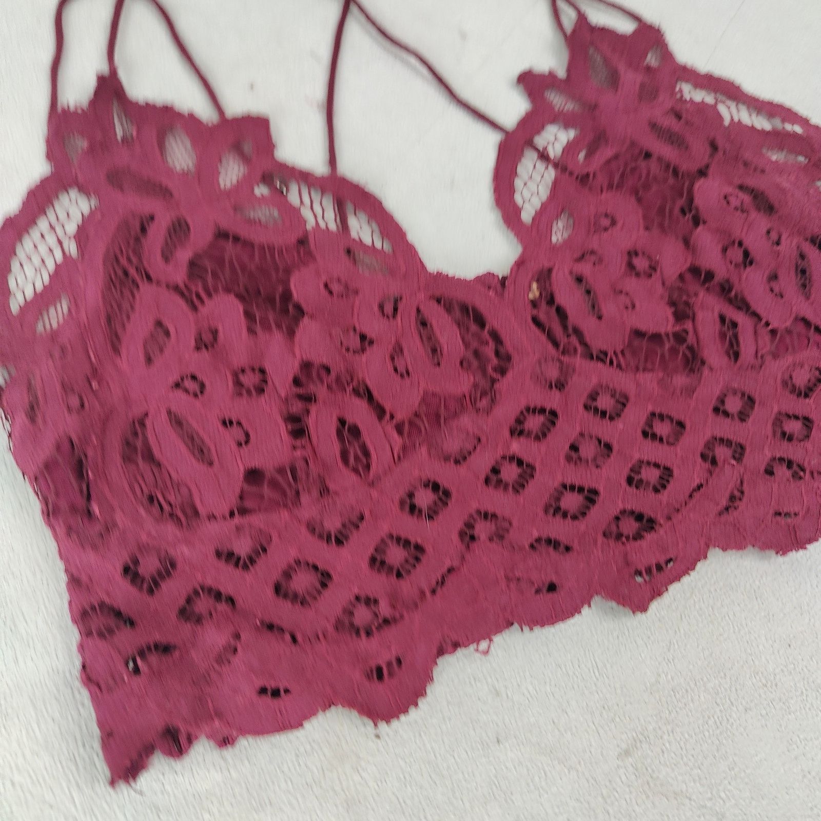 Free People Free People One Adella Bra Womens XL Burgundy Lace Crop Top Size ONE SIZE - 2 Thumbnail