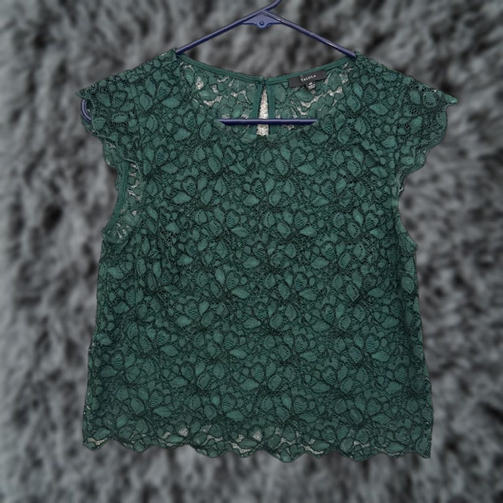 Vintage Talula Lace Top Blouse Womens XS Green Sleeveless Lined Scallop Hem Floral Boho Size XS / US 0-2 / IT 36-38 - 1 Thumbnail