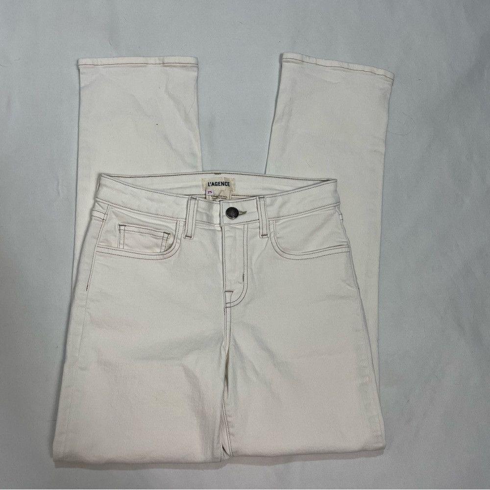 L'AGENCE New L'Agence Off White With Topstitching Jeans Size 25 Size 25" / US 0 / IT 36 - 2 Thumbnail
