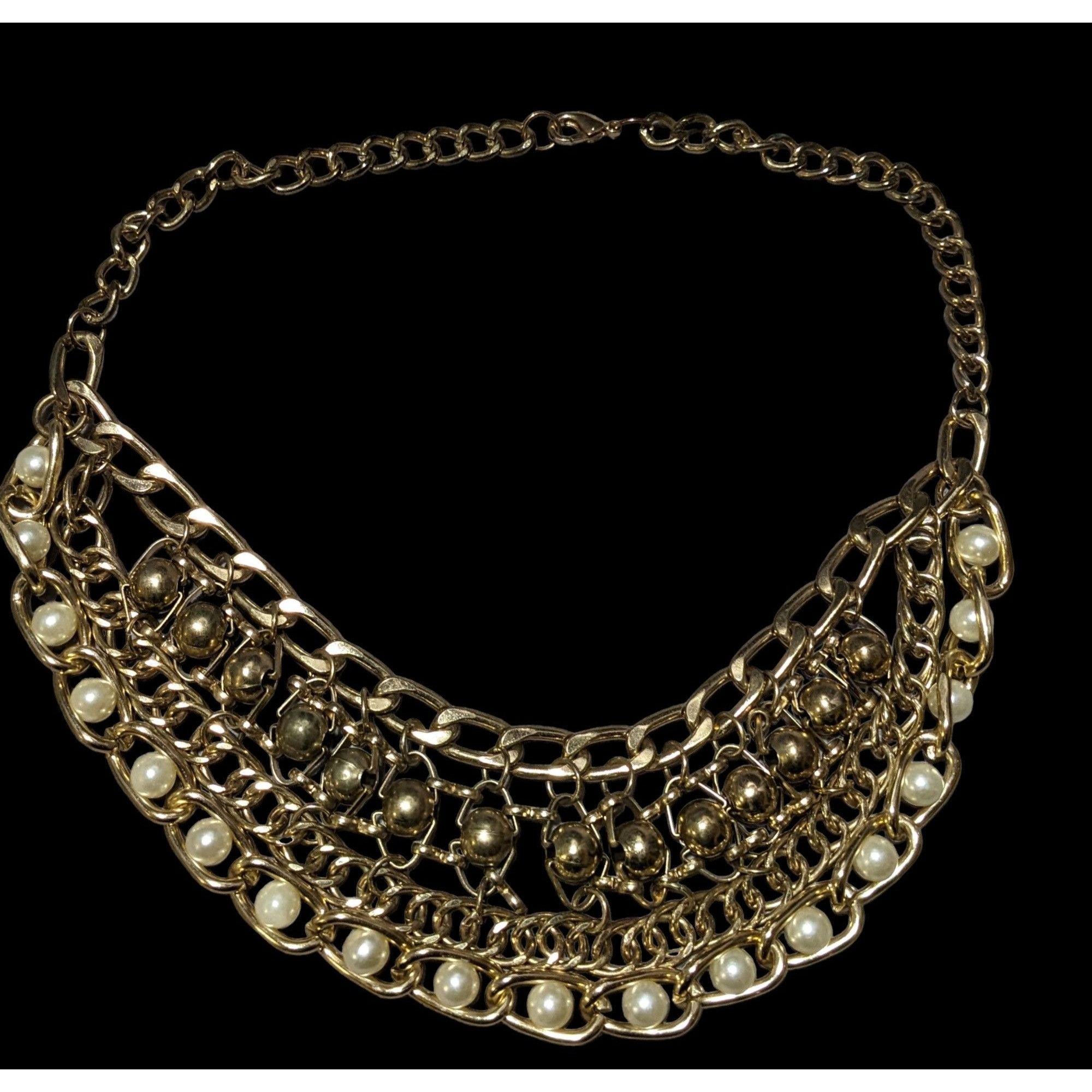 Other Glamorous Gold Chain Pearl Bib Necklace Size ONE SIZE - 1 Thumbnail