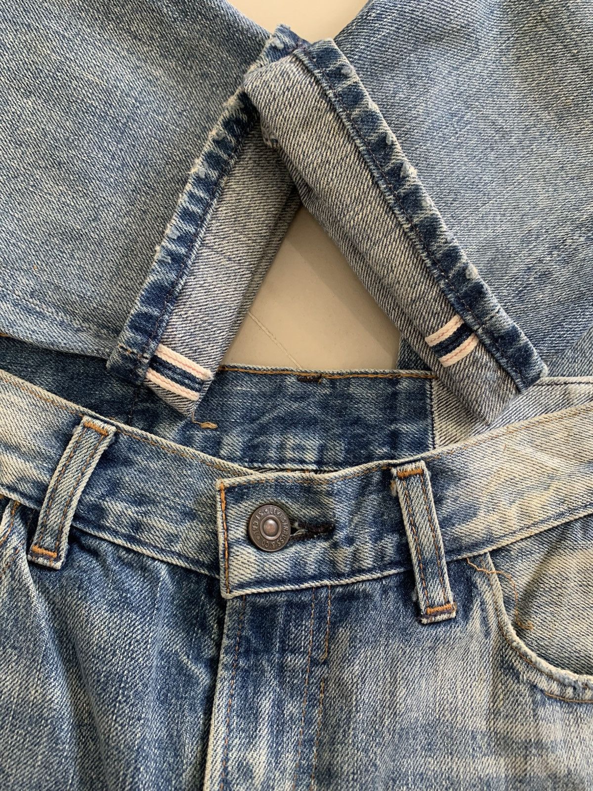 Levi's Vintage Clothing Levi’s 505 E Redline Selvedge Distressed Faded Jeans Size US 27 - 4 Thumbnail