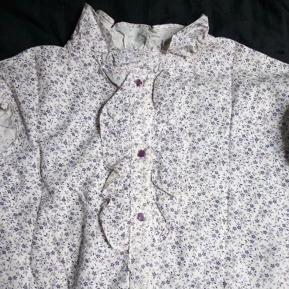 Other Vintage Floral Pearl Snap Button Shirt Ruffled Neck Size M / US 6-8 / IT 42-44 - 1 Thumbnail