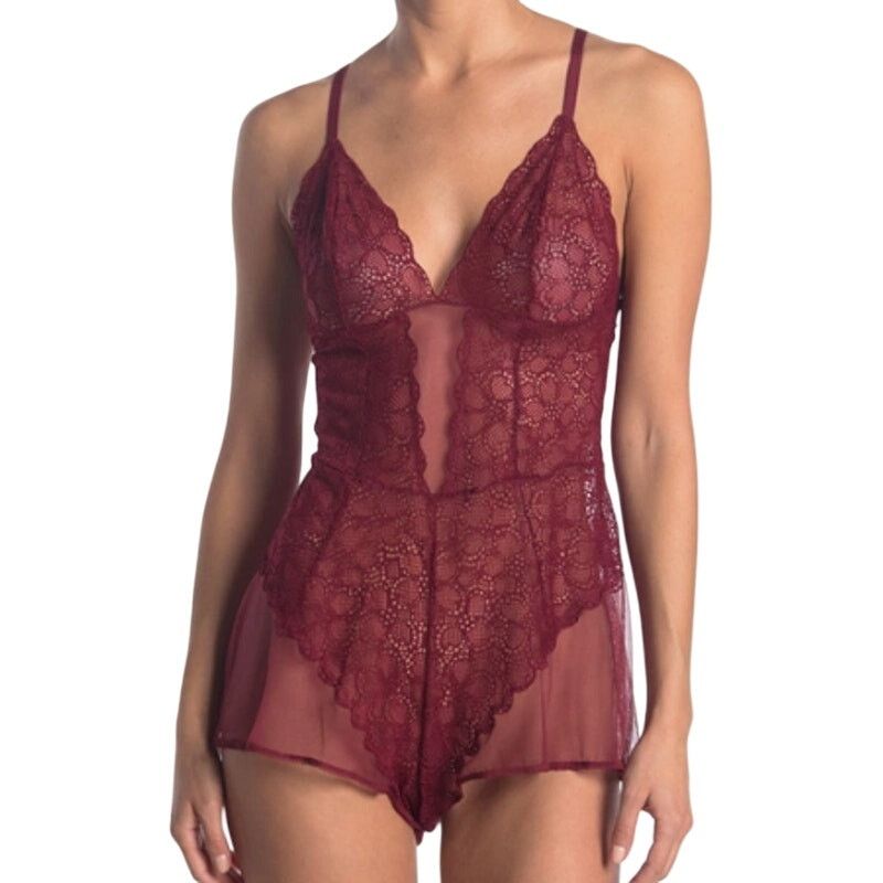 DKNY DKNY Mixed Cases Lace & Mesh Romper Crimson Womens Large Size ONE SIZE - 1 Thumbnail
