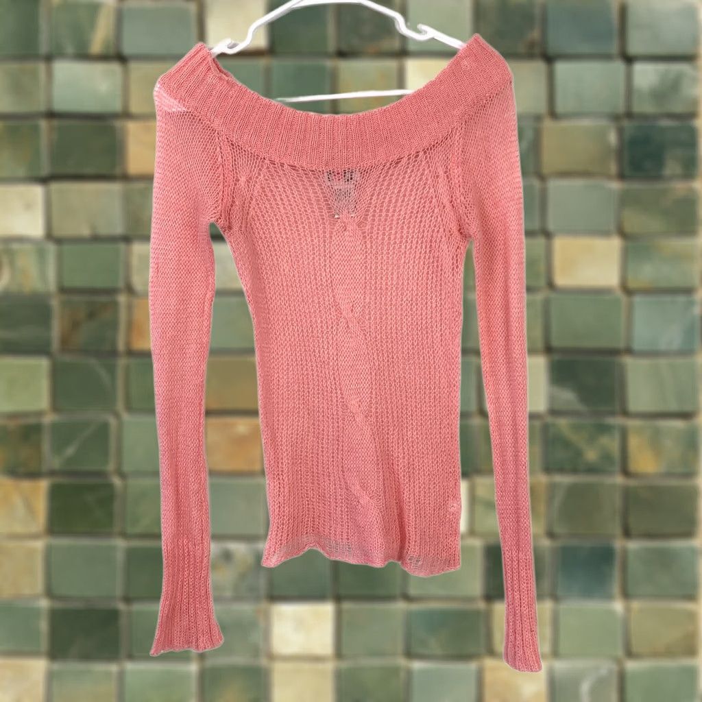 Vintage VINTAGE Pout Pink Mohair Blend Sheer Off Shoulder Cable Knit Sweater L Balletcore Y2K Womens Pullover Off the Shoulder Long Sleeve Bell Sleeve Size L / US 10 / IT 46 - 1 Thumbnail