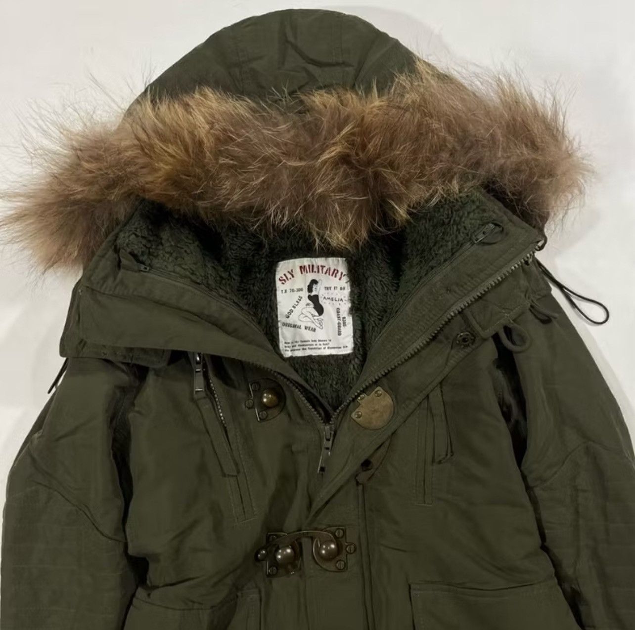 Japanese Brand Y2K SLY Military Fur Hood Jacket Olive Green Grunge Archive Size US S / EU 44-46 / 1 - 3 Thumbnail