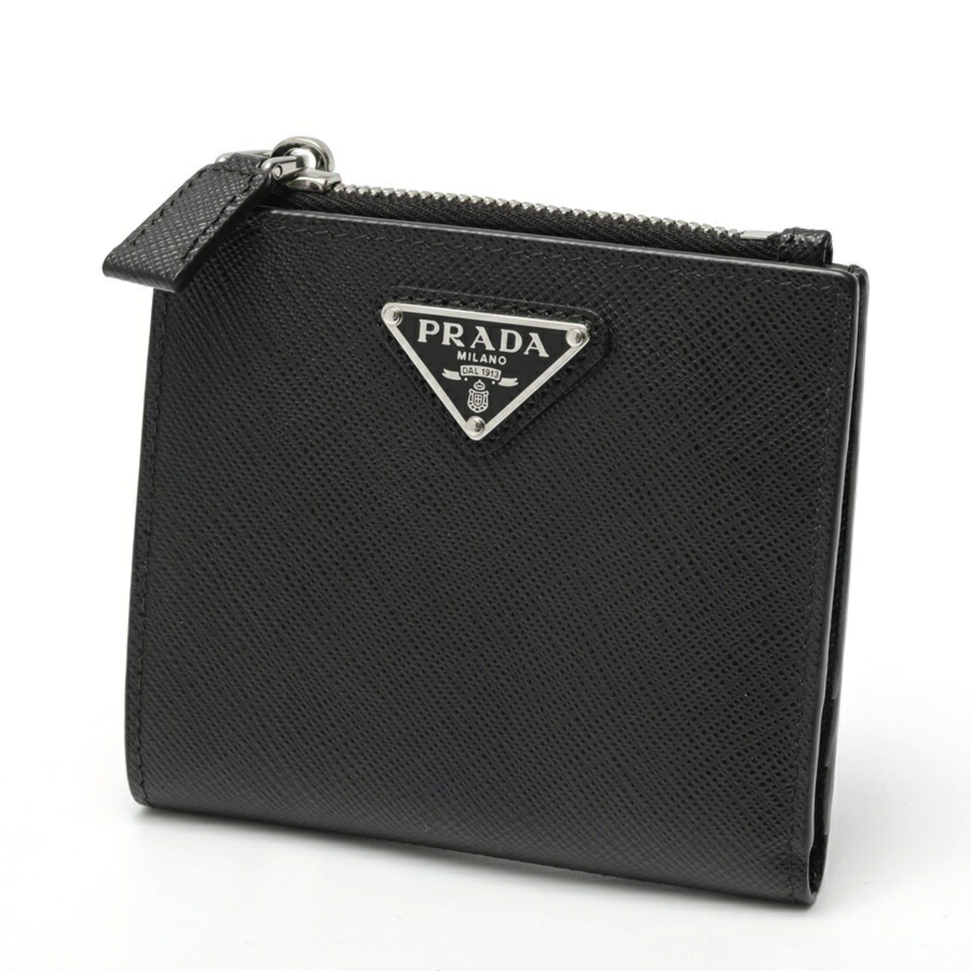 Prada Prada Saffiano Triangle Bifold Wallet 2ML049 in Black Leather Size ONE SIZE - 1 Thumbnail