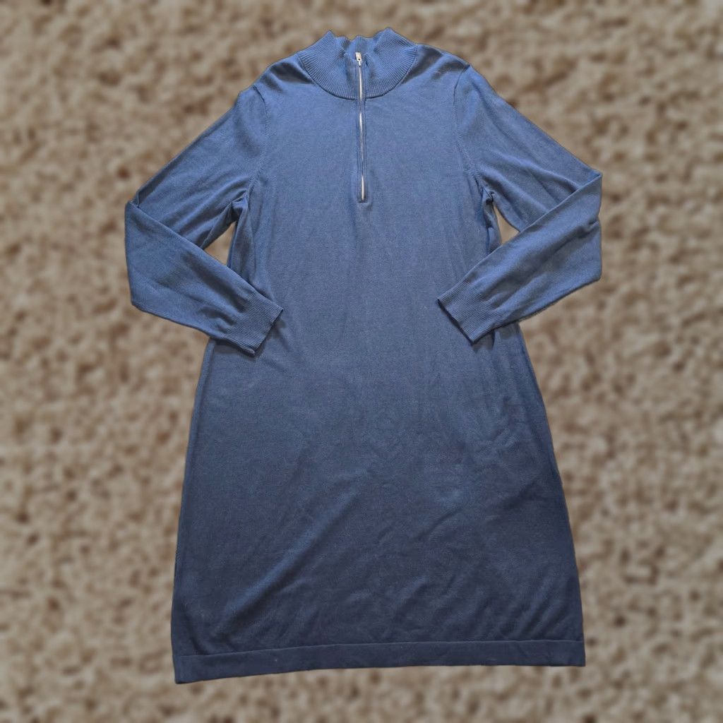 Tommy Bahama Dress Womens XL Blue Sweater Knit Long Sleeve 1/4 Zip Capsule Dress