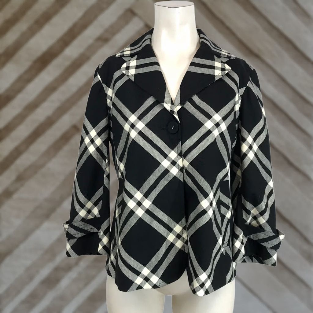 Talbots Talbots Women's 8 Jacket Black/White Lined Cotton Blend Button Up Plaid Size M / US 6-8 / IT 42-44 - 1 Thumbnail