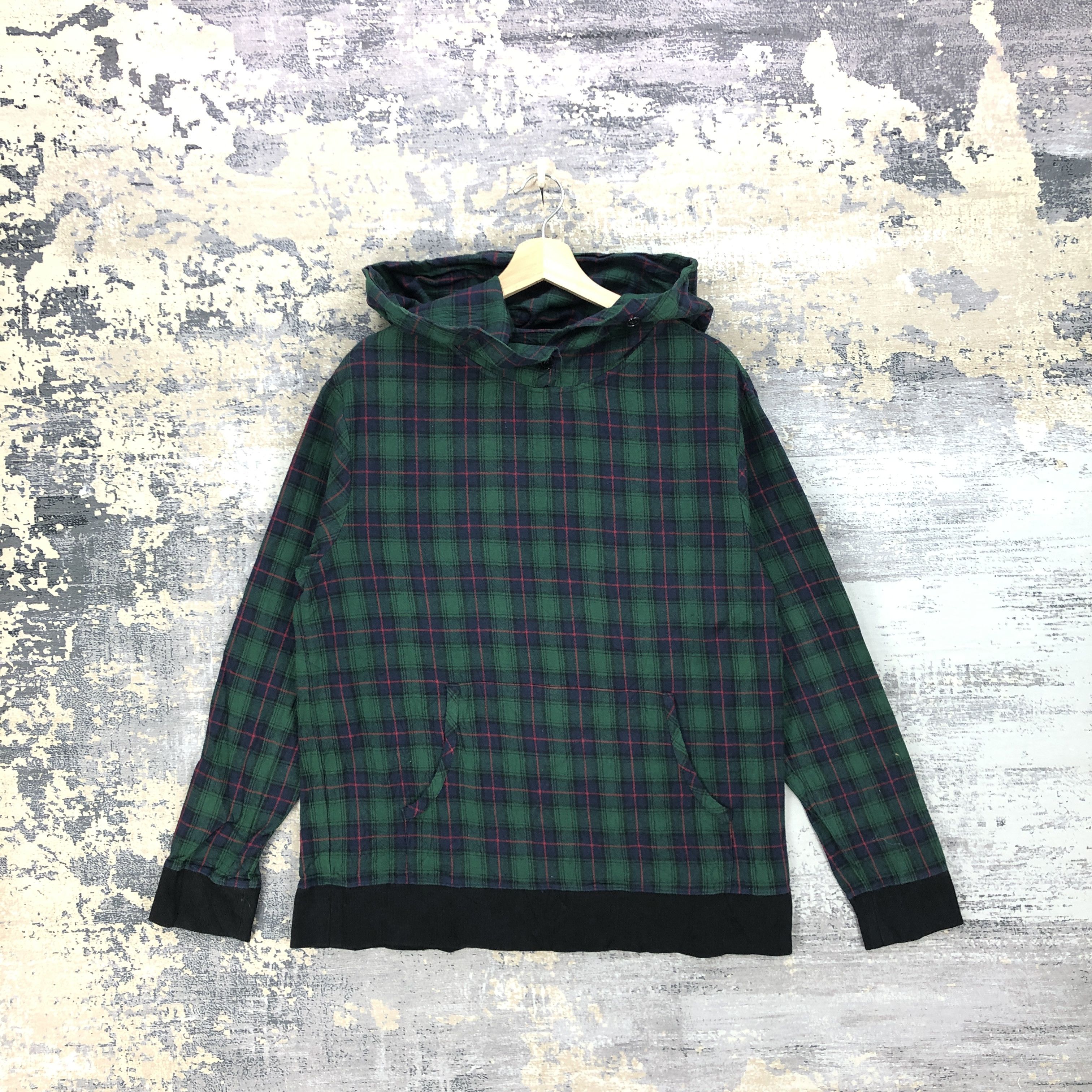 Japanese Brand × Vintage Vintage Y2K Japanese Tartan Hoodie Sweater Plaid Sweatshirt Size US L / EU 52-54 / 3 - 1 Thumbnail